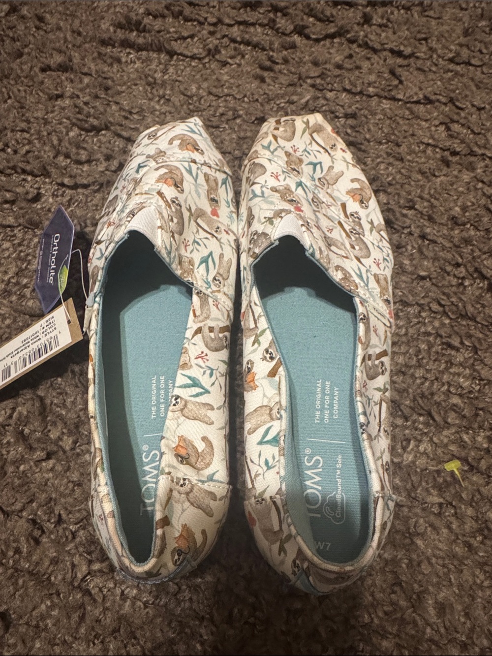 Toms Women's Cream Animal-Print Slip-On Flats with Light Blue Insole